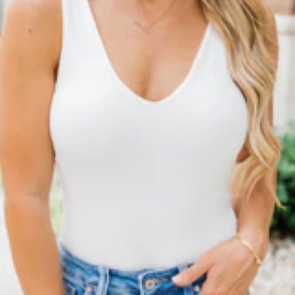 Pink Lily White V-Neck Bodysuit